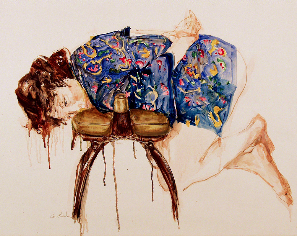 THE BLUE KIMONO - 22 x 28 inch oil and colored pencil on paper by George C. Clark